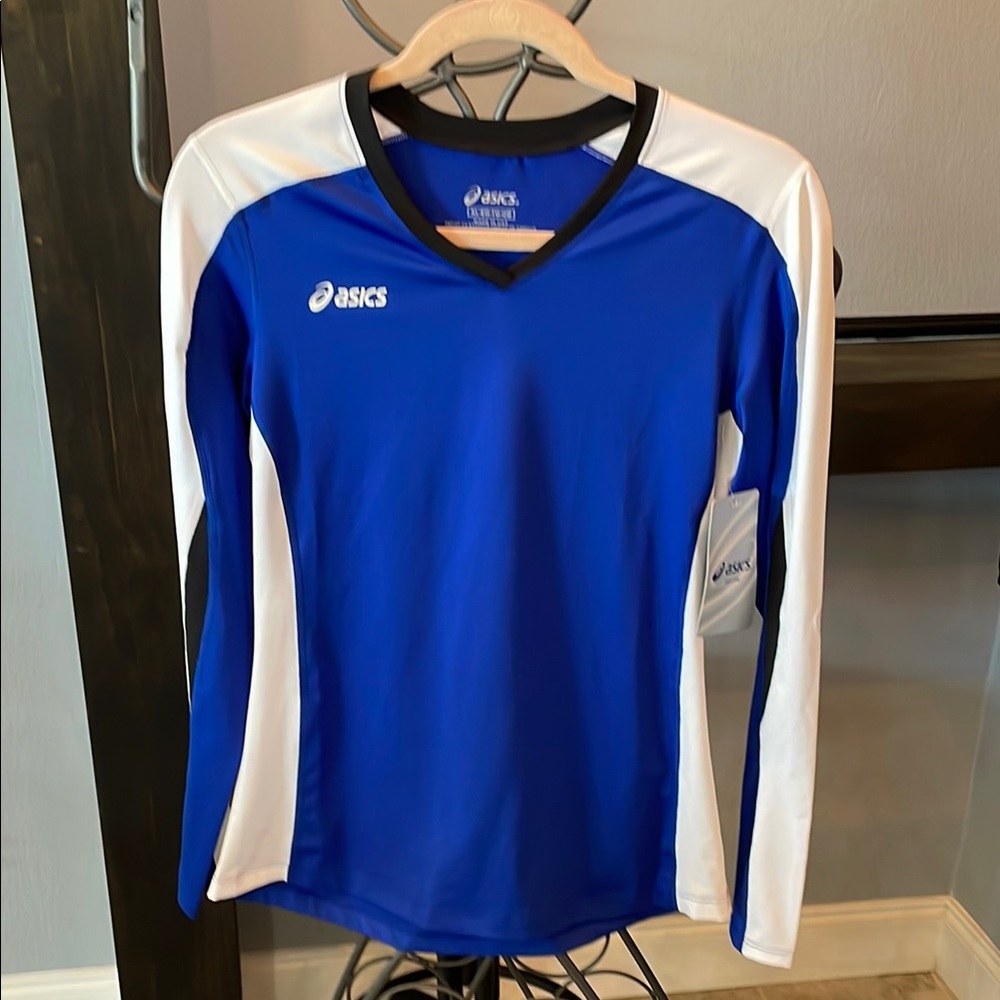 Asics Blue and White Long Sleeve lightweight shirt size XL junior